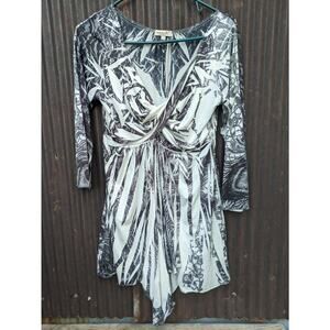 Y2K Babydoll Top Medium Whimsigoth Fairy Dark Slinky Studded Drapey Asymmetrical